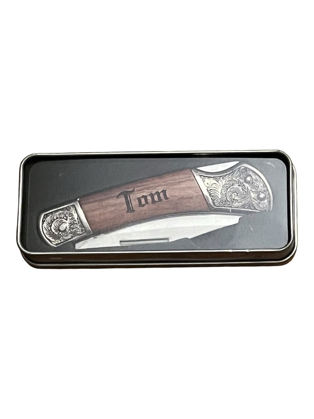 Personalized Wooden Handle Folding Pocket Knife - Brown
